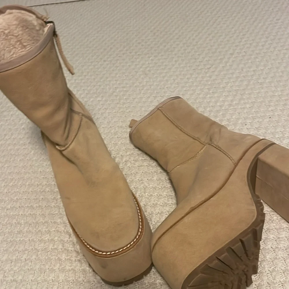 Free People Montreal Platform Boot Suede Natural Tone Size 37